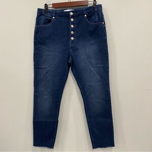 KANCAN 13/30 Womens Ultra High Rise Dark Wash Button Fly Boho Super Skinny Jeans